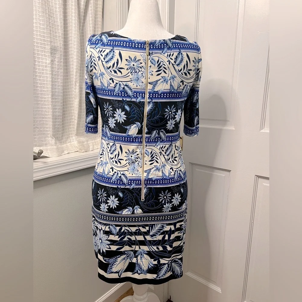#135 ELIZA J • FLORAL STRIPED • 3/4 SLEEVE SHIFT DRESS - Picture 6 of 6